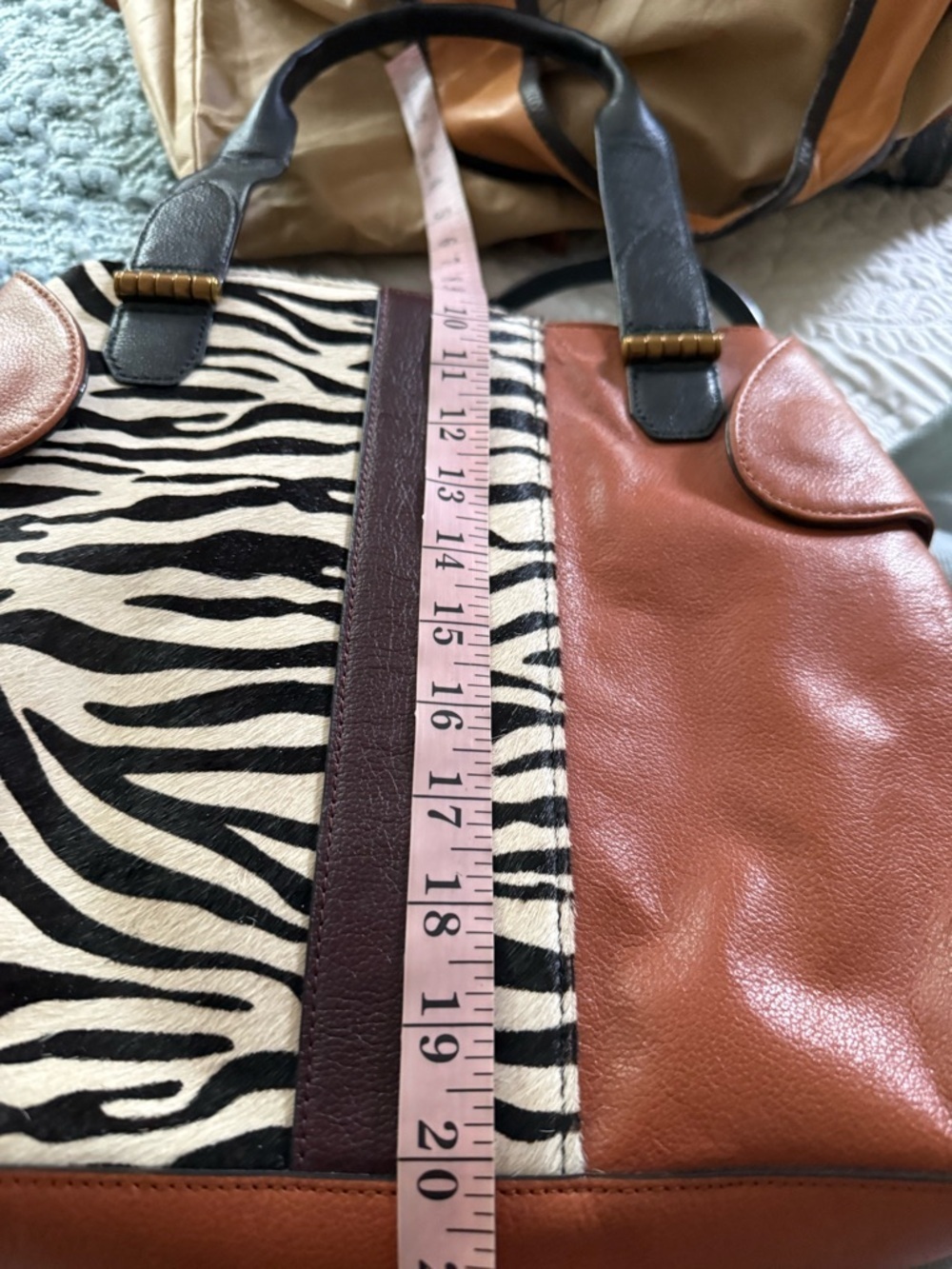 Elliott Lucca Zebra Calf Hair Leather Shoulder Tote Bag 4514 - Picture 7 of 8